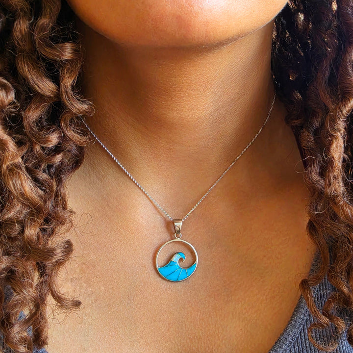 Arizona Turquoise and Inlaid Jewelry Ocean Wave Pendant