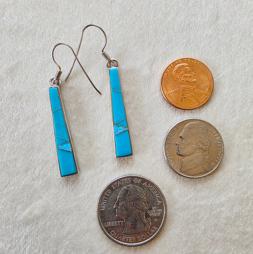 Arizona Turquoise and Inlaid Jewelry Tapered Bar Turquoise Earrings