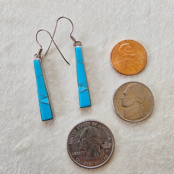 Arizona Turquoise and Inlaid Jewelry Tapered Bar Turquoise Earrings