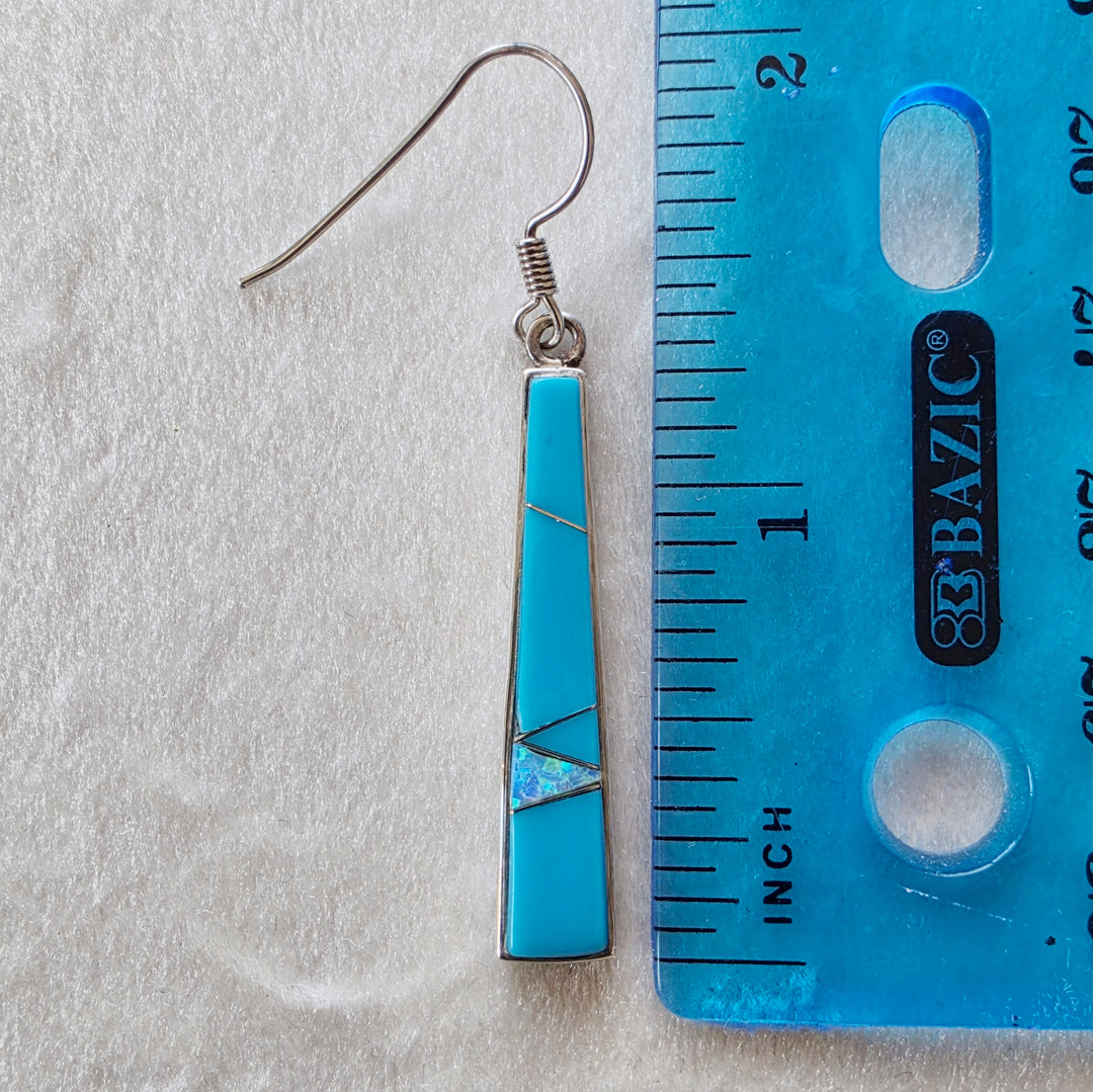 Arizona Turquoise and Inlaid Jewelry Tapered Bar Turquoise Earrings