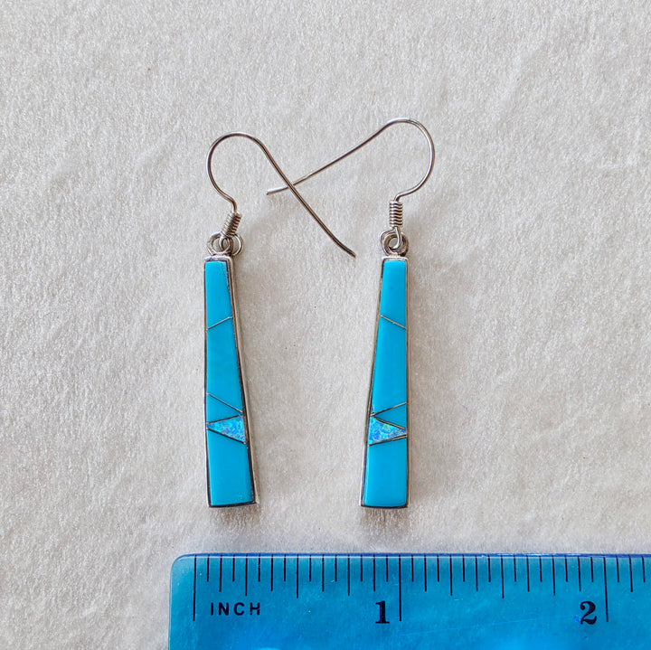 Arizona Turquoise and Inlaid Jewelry Tapered Bar Turquoise Earrings