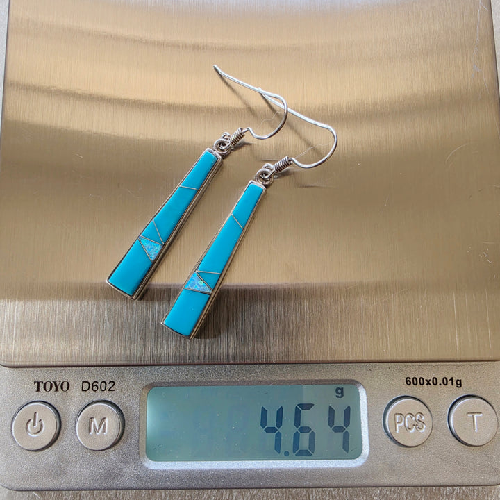 Arizona Turquoise and Inlaid Jewelry Tapered Bar Turquoise Earrings
