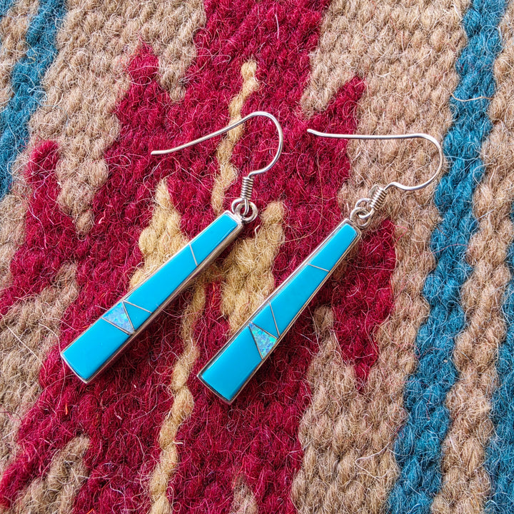 Arizona Turquoise and Inlaid Jewelry Tapered Bar Turquoise Earrings