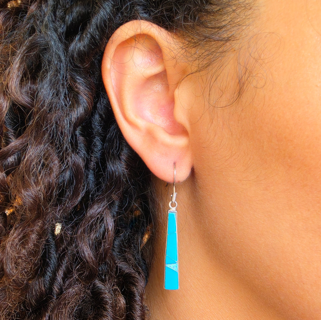Arizona Turquoise and Inlaid Jewelry Tapered Bar Turquoise Earrings