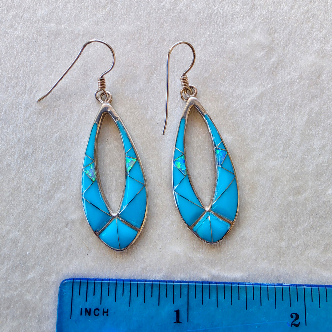 Sterling Silver Southwestern Turquoise Inlay Earrings