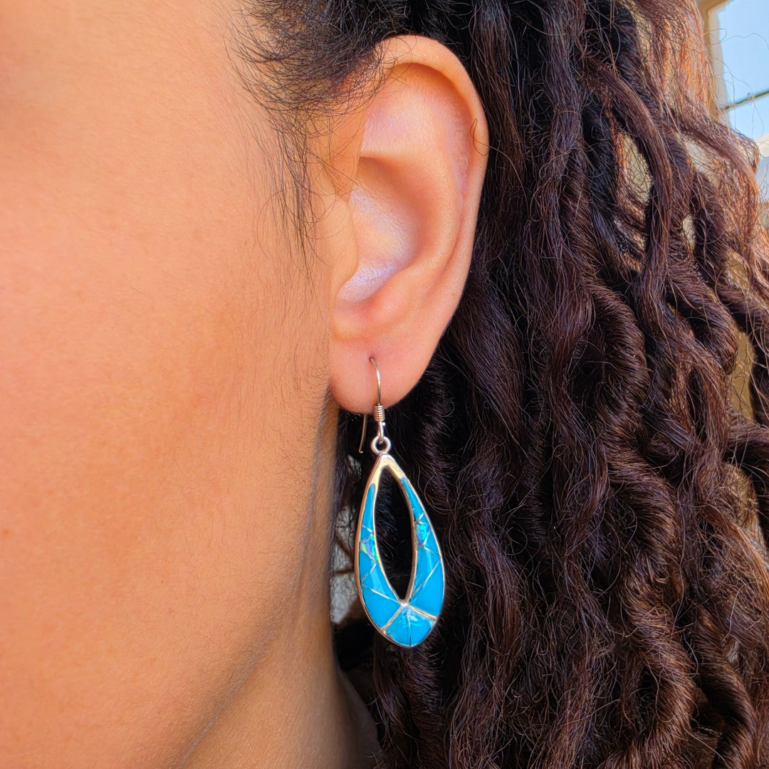 Sterling Silver Southwestern Turquoise Inlay Earrings