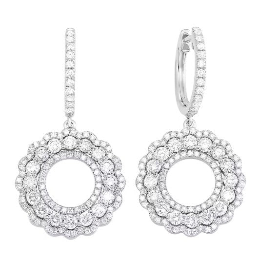 14k White Gold 1.25 Carat Diamond Circular Bloom Dangle Earrings
