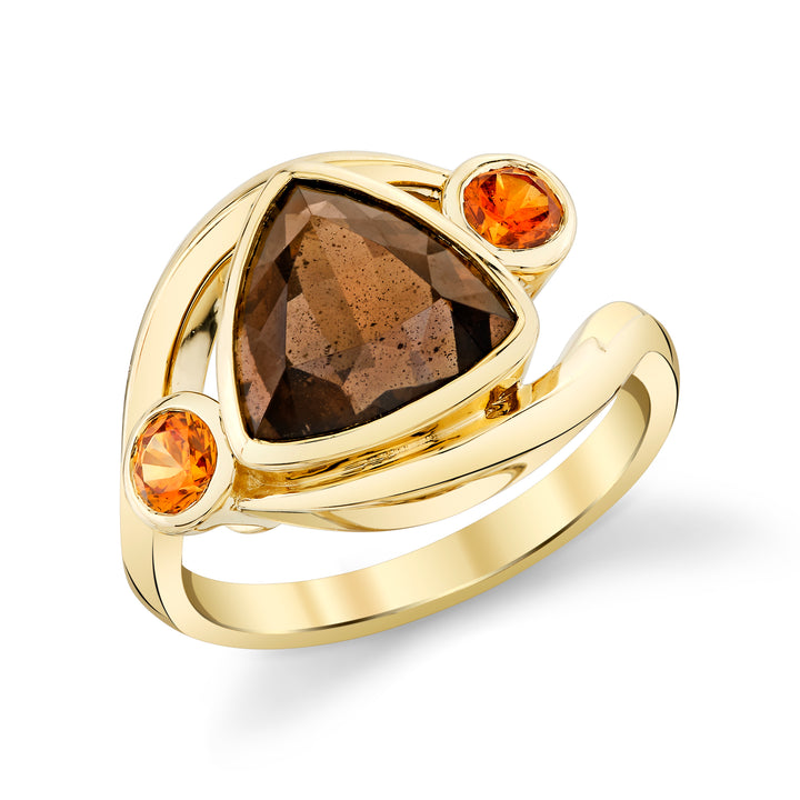 American Gem Collection #332 "Wish Keeper" Arizona Saffordite and Spessartite Garnet 14K Yellow Gold Ring