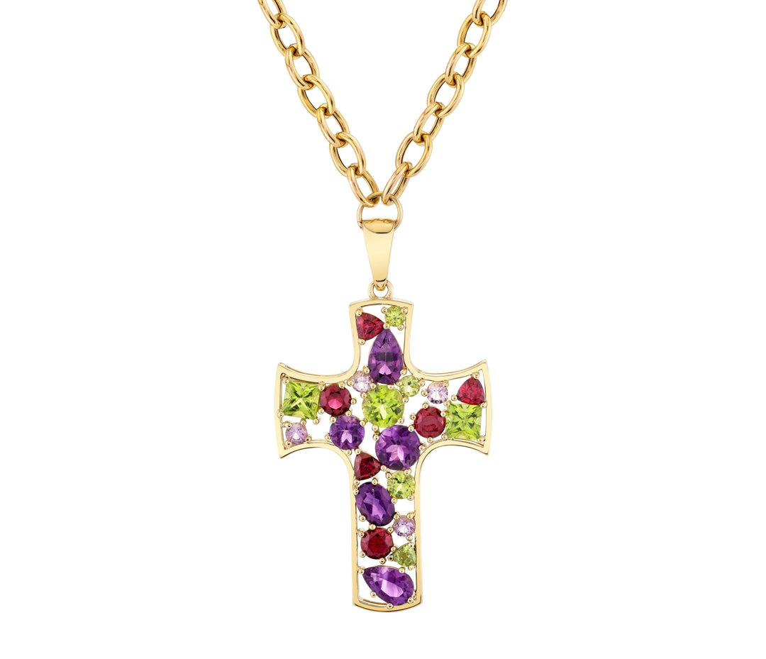 American Gem Collection #326  "Desert Divine" Arizona Gemstone 14K Yellow Gold Cross Pendant