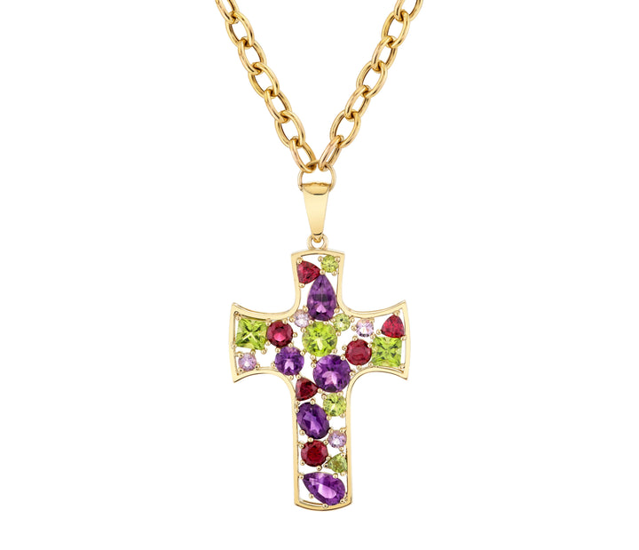 American Gem Collection #326  "Desert Divine" Arizona Gemstone 14K Yellow Gold Cross Pendant