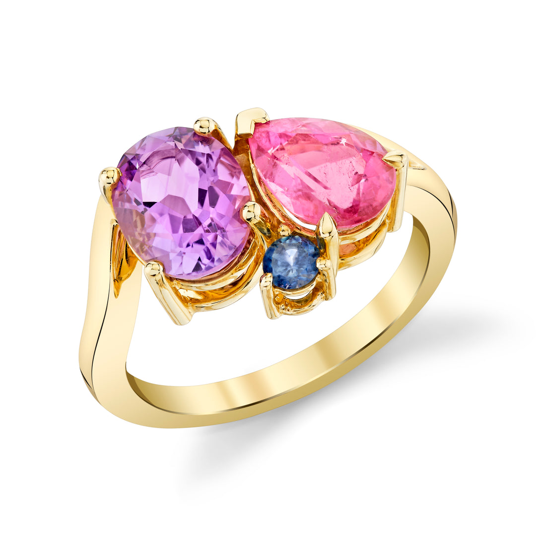 American Gem Collection #296 "Treasure Trove" Georgia Amethyst California Tourmaline and Montana Sapphire Ring