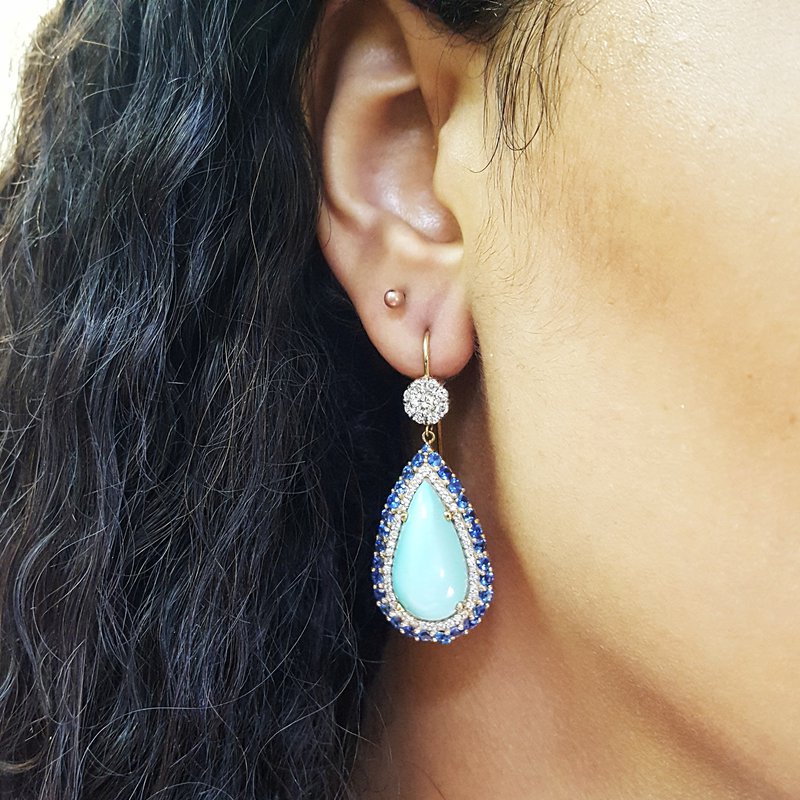 American Gem Collection #343 "Ranch Royalty" Bisbee Arizona Turquoise and Sapphire Earrings