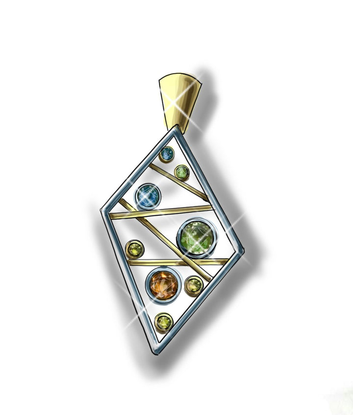 "Sapphire Matrix" 14k Two Tone Multi Colored Montana Sapphire Pendant