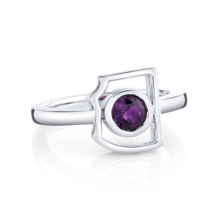 Sterling Silver Solitaire State Silhouette Arizona Amethyst Ring