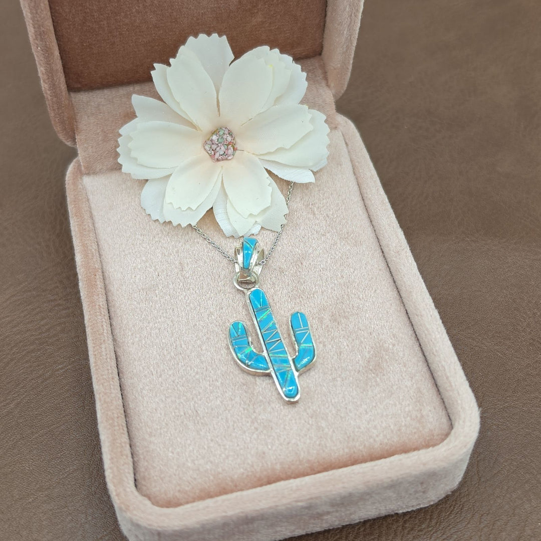 Sterling Silver Turquoise Saguaro Cactus Necklace