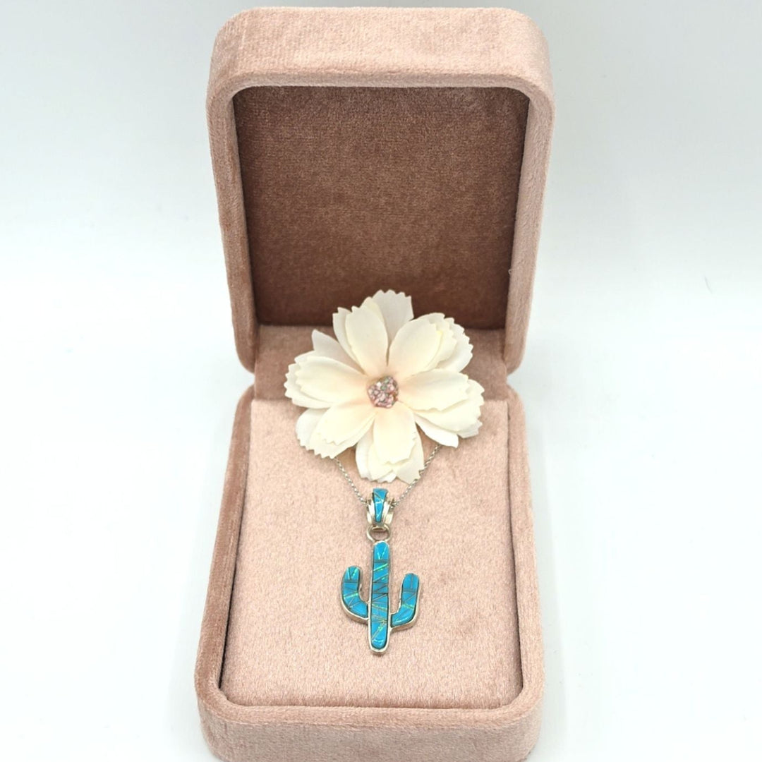 Sterling Silver Turquoise Saguaro Cactus Necklace