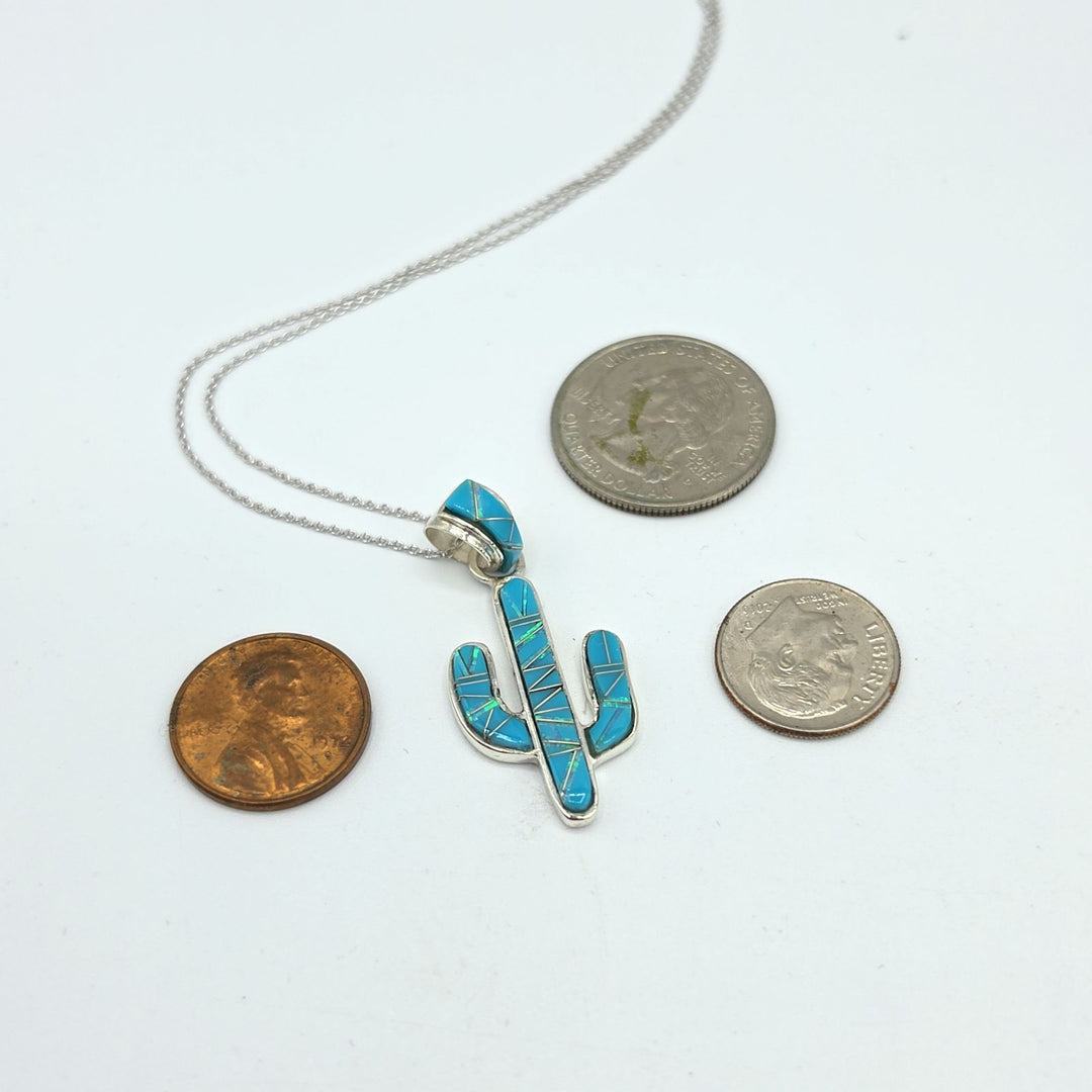 Sterling Silver Turquoise Saguaro Cactus Necklace