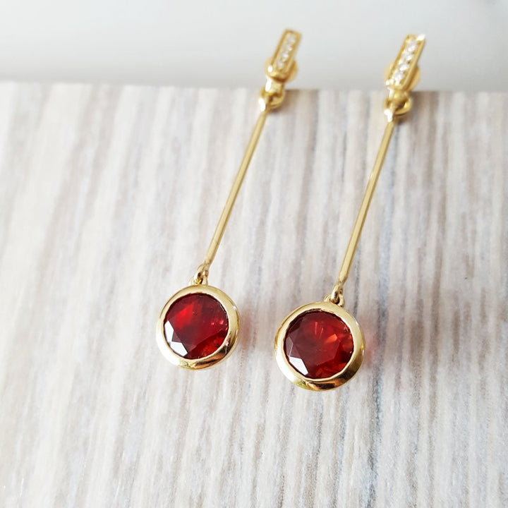 American Gem Collection #165 "Scarlet Solstice" Oregon Sunstone Modern Long Dangle Post Earrings