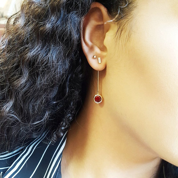 American Gem Collection #165 "Scarlet Solstice" Oregon Sunstone Modern Long Dangle Post Earrings