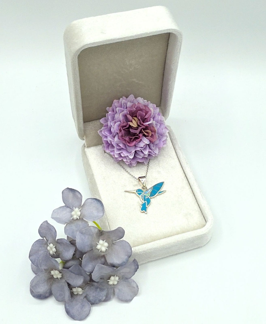 Sterling Silver Turquoise and Opal Hummingbird Necklace