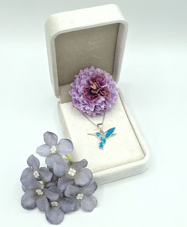 Sterling Silver Turquoise and Opal Hummingbird Necklace