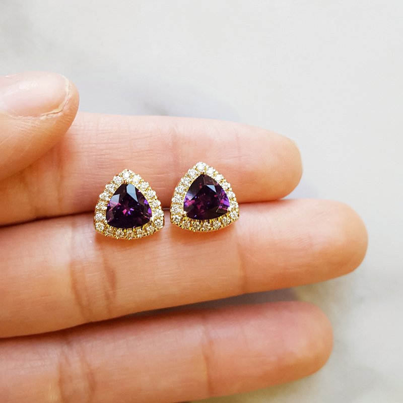 Arizona Amethyst Gold Jewelry Trillion Halo Earrings