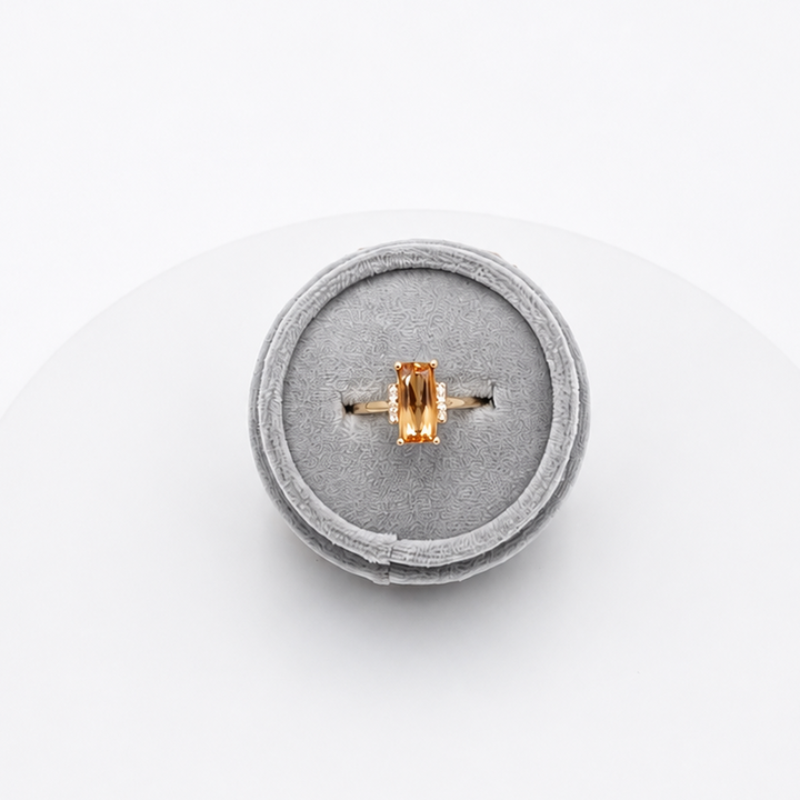 Luxury by Rene Hernandez 14K Yellow Gold Straight Baguette Citrine and Diamond Ring