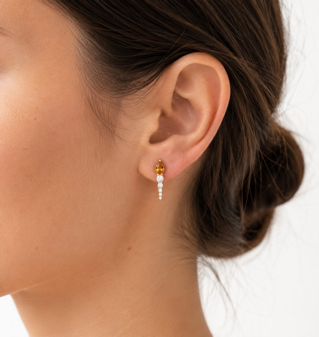 14K Yellow Gold Citrine and Diamond Drop Post Earrings
