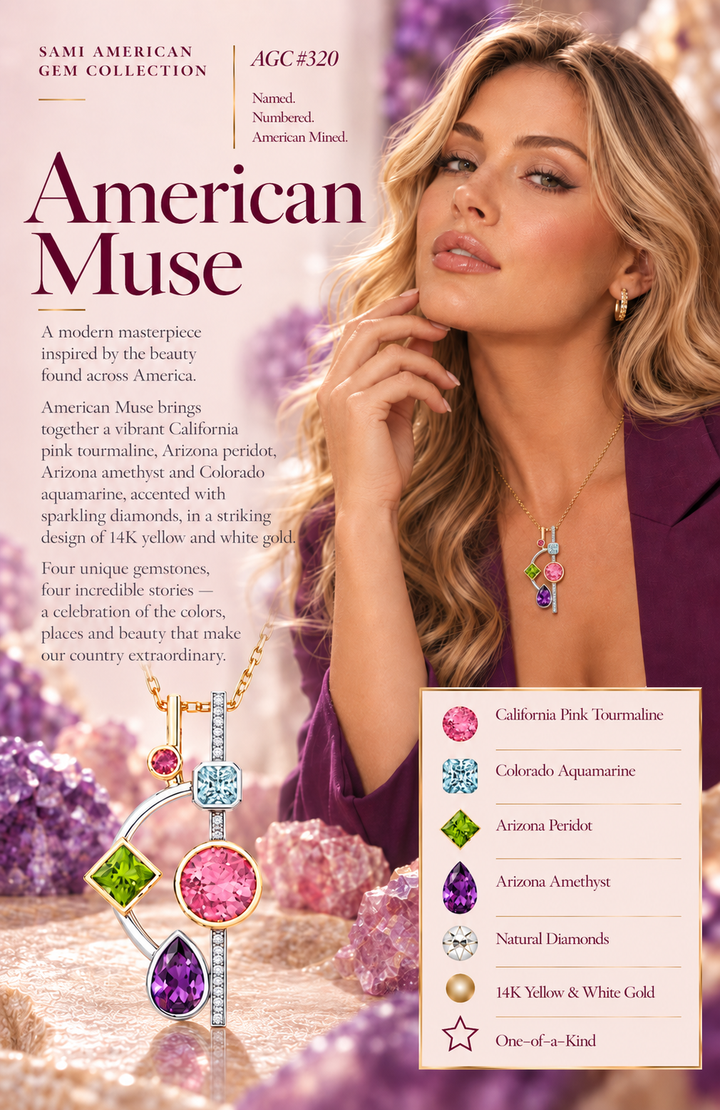 American Gem Collection #320 "American Muse" Multi American Gemstone 14K Two-Tone Pendant