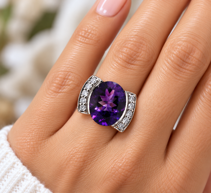 American Gem Collection #340 "Purple Mesa" Arizona Amethyst 14K White Gold Ring