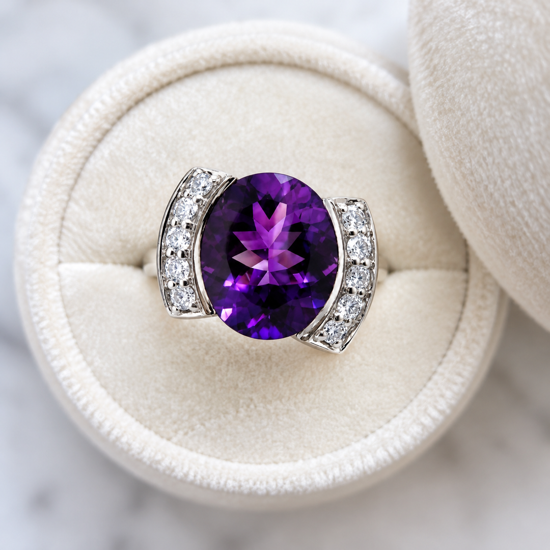 American Gem Collection #340 "Purple Mesa" Arizona Amethyst 14K White Gold Ring