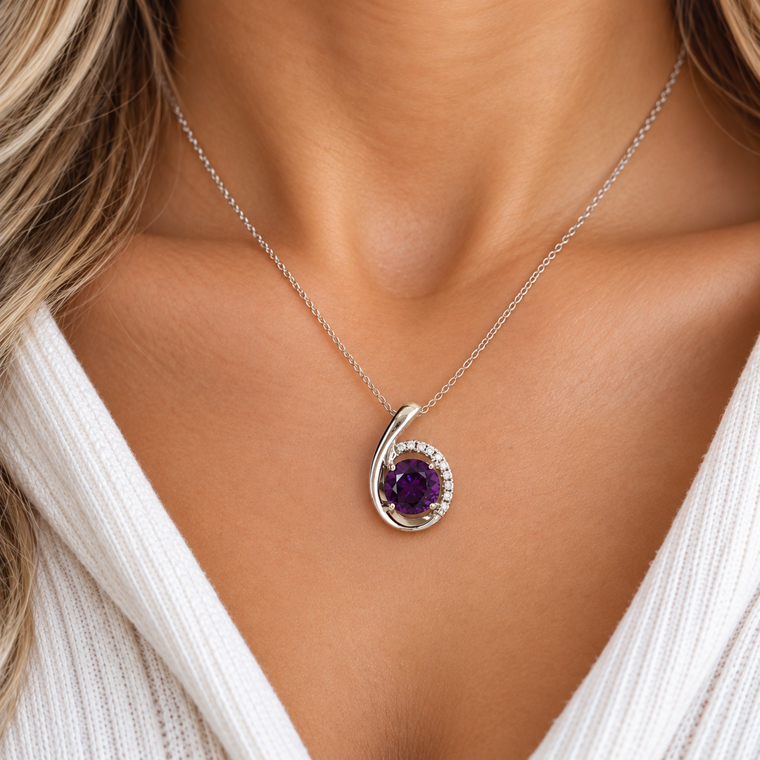 Arizona Amethyst 14k White Gold ctw Arizona Amethyst Halo Pendant