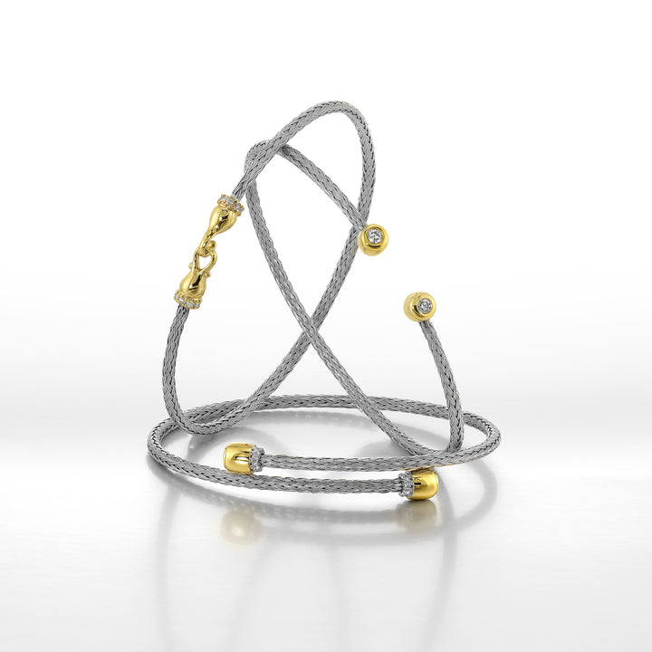 Sterling Silver & 14K Yellow Gold Diamond Open Bangle