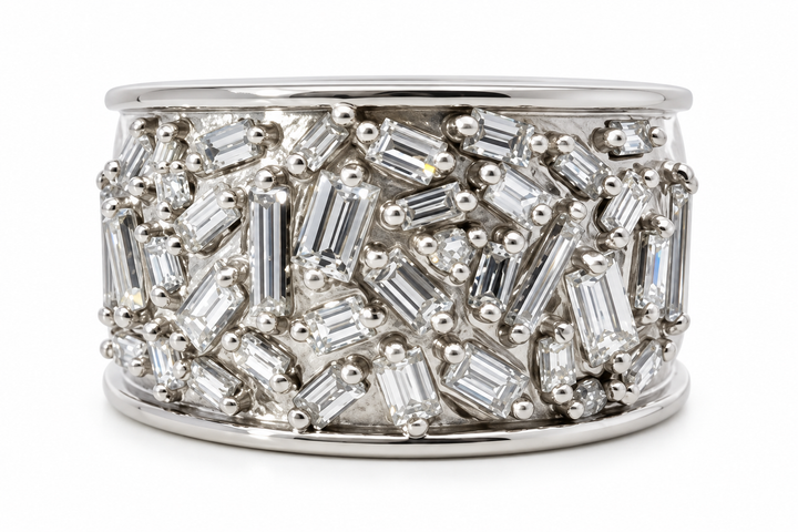 Luxury By Rene Hernandez 14K White Gold Multi-Shaped Diamond Wide Band Ring