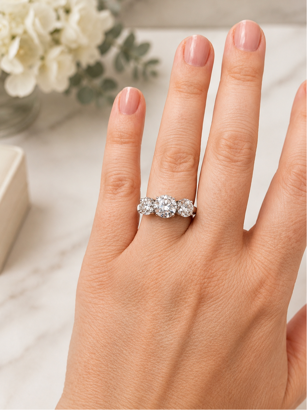 14K White Gold 3-Stone Round Lab Grown Diamond Engagement Ring