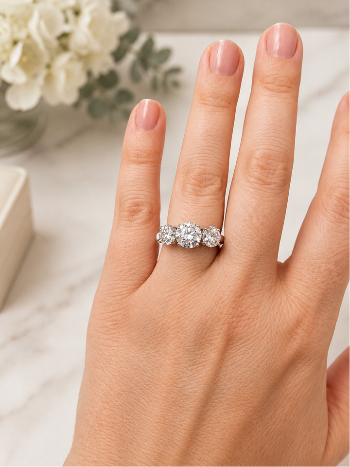 14K White Gold 3-Stone Round Lab Grown Diamond Engagement Ring