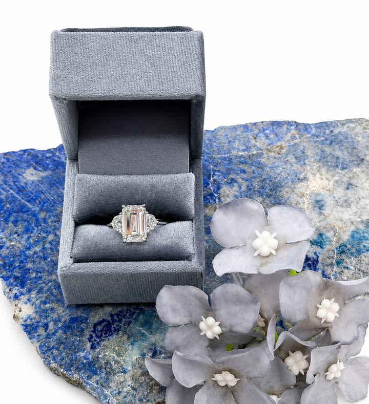 14K White Gold 3-Stone Emerald Cut Lab Grown Diamond Engagement Ring
