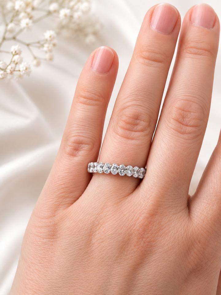 14K White Gold Lab-Grown Diamond Oval Cut Anniversary Band