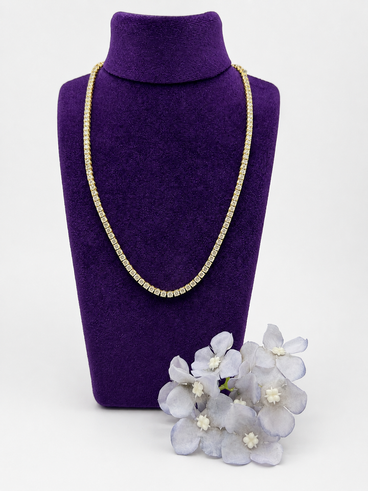 14K Yellow Gold 12 Carat Lab-Grown Diamond Tennis Necklace