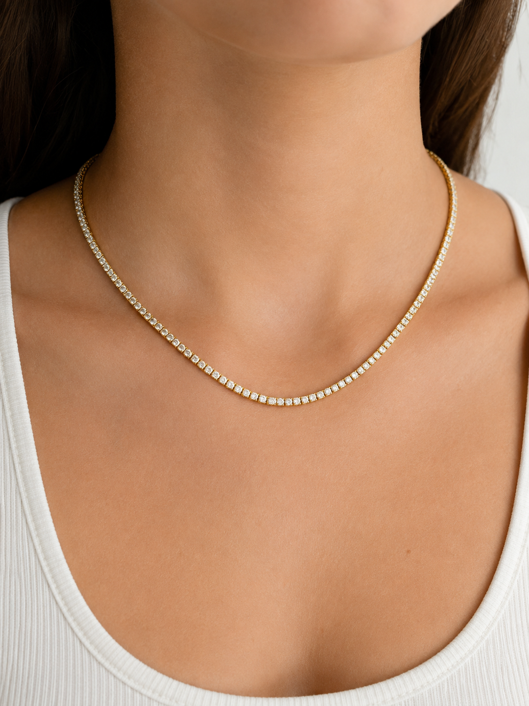 14K Yellow Gold 12 Carat Lab-Grown Diamond Tennis Necklace