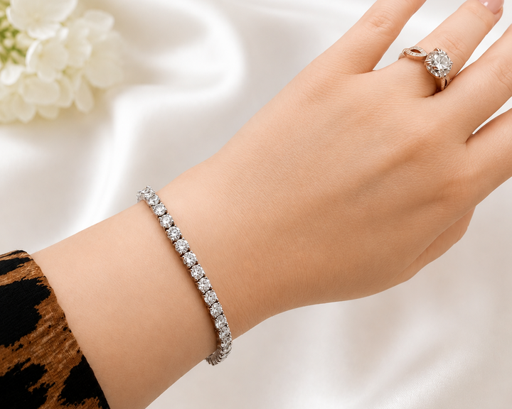 14K White Gold 9 Carat Lab-Grown Diamond Tennis Bracelet