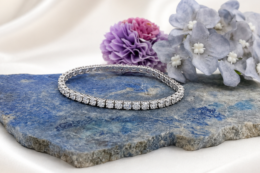 14K White Gold 9 Carat Lab-Grown Diamond Tennis Bracelet
