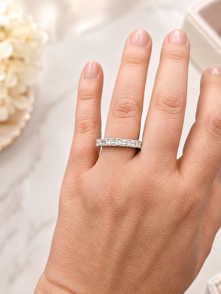 14K White Gold Horizontal Baguette Lab-Grown Diamond Anniversary Band