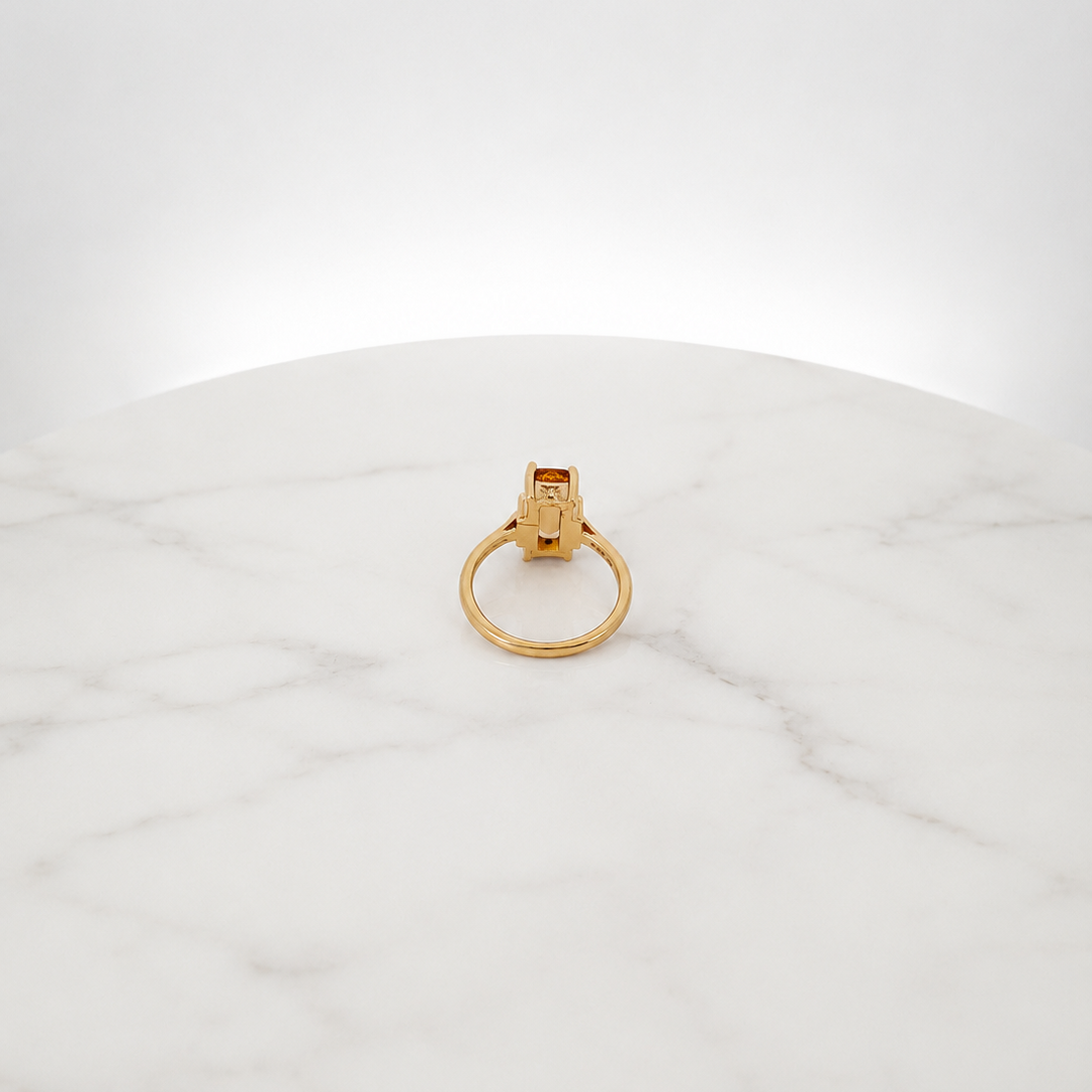 Luxury by Rene Hernandez 14K Yellow Gold Straight Baguette Citrine and Diamond Ring