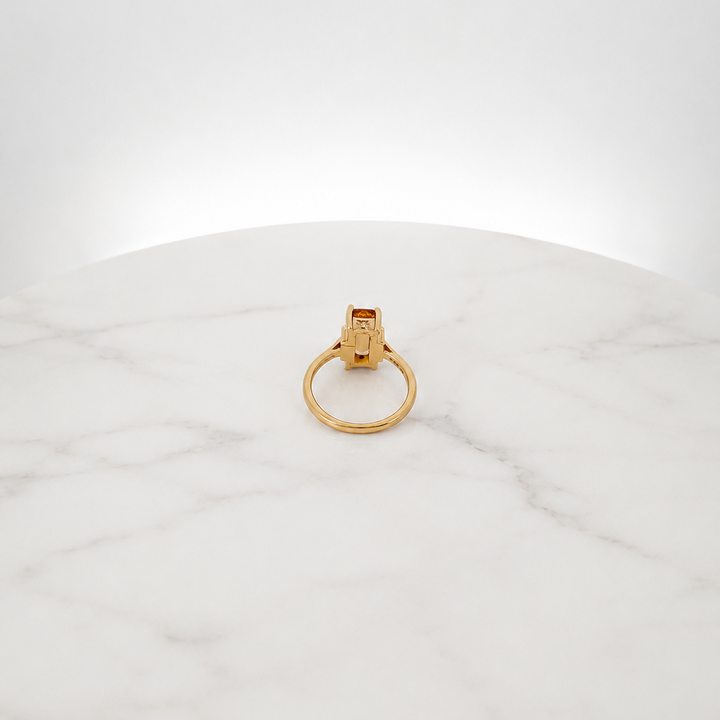 Luxury by Rene Hernandez 14K Yellow Gold Straight Baguette Citrine and Diamond Ring