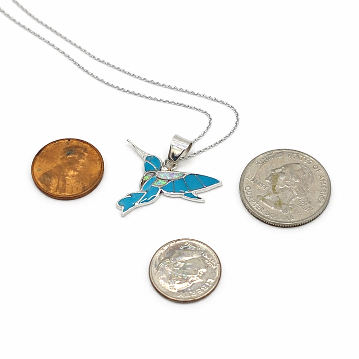 Sterling Silver Turquoise and Opal Hummingbird Necklace
