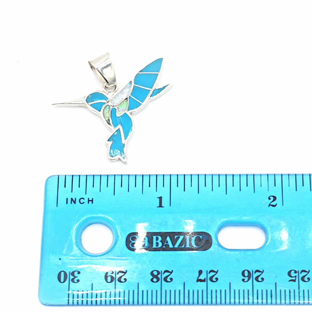 Sterling Silver Turquoise and Opal Hummingbird Necklace