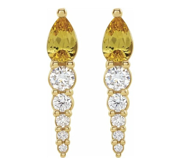 14K Yellow Gold Citrine and Diamond Drop Post Earrings
