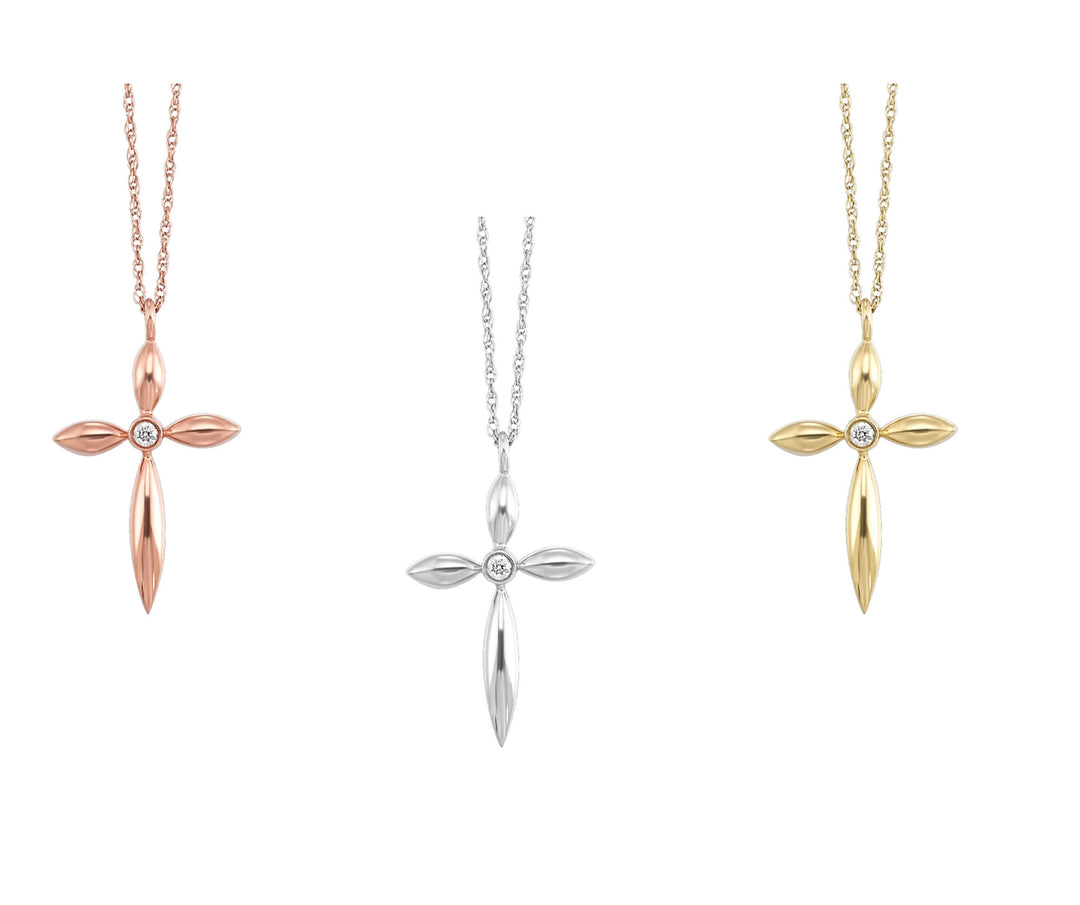 Petite Gold Solitaire Diamond Cross Pendant