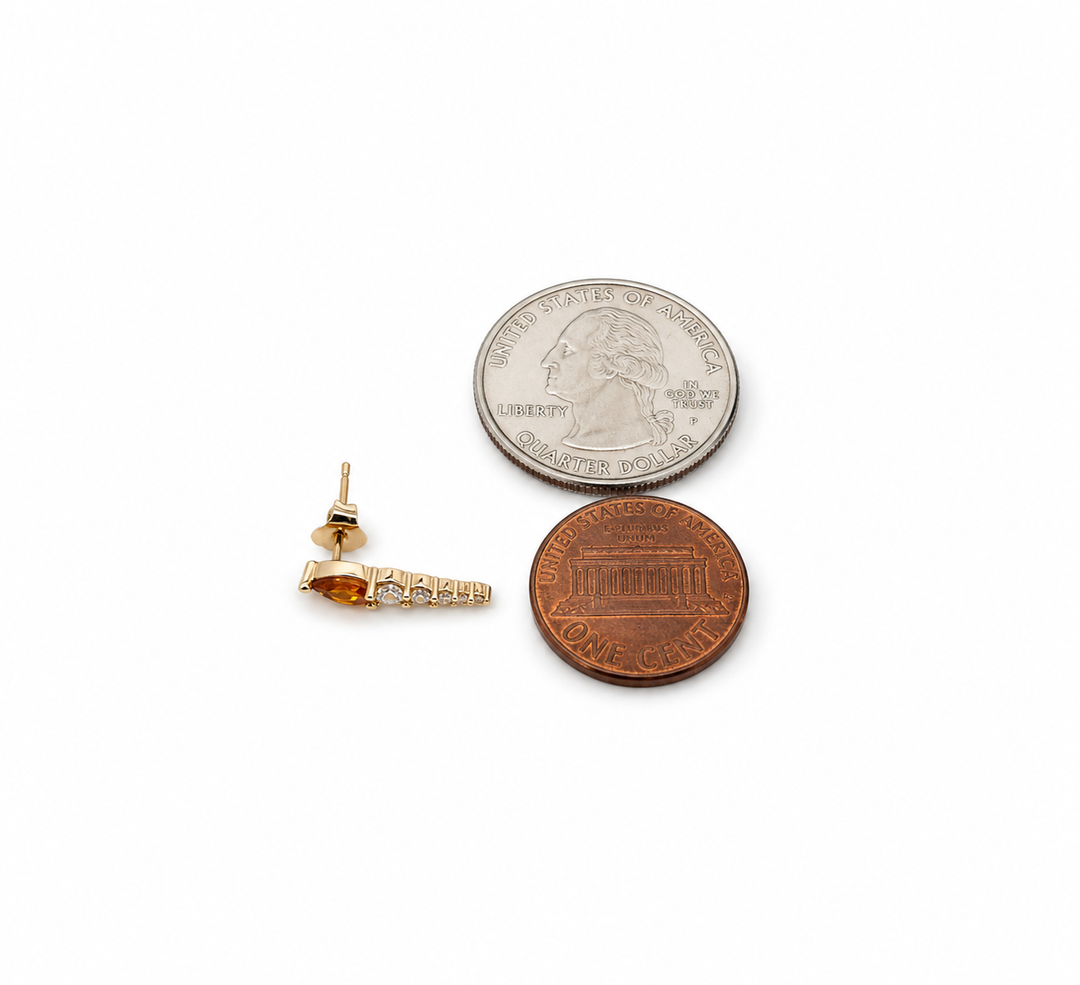 14K Yellow Gold Citrine and Diamond Drop Post Earrings